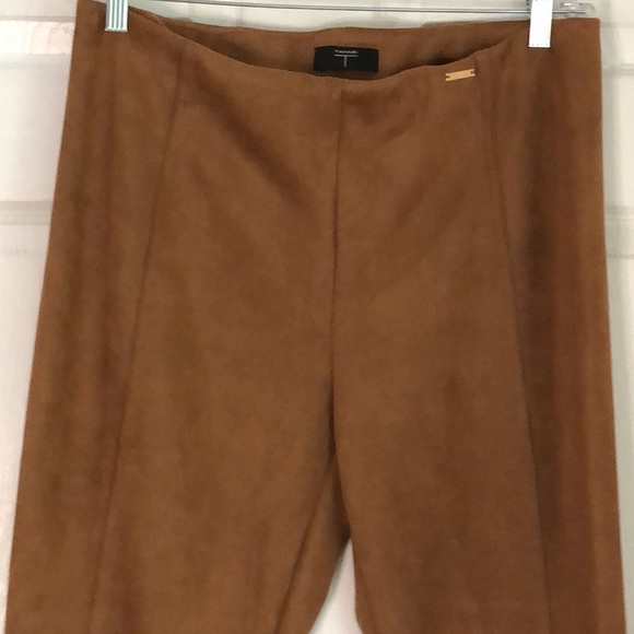 T by TAHARI cognac brown faux leather pull on pant size 6 faux suede pants - Picture 7 of 14